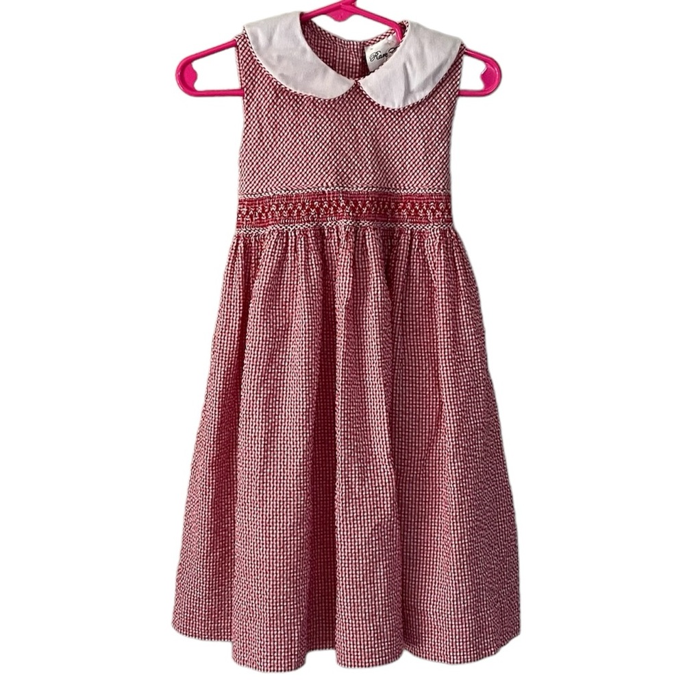 Rare Editions Red/White Seersucker Gingham Sleeveless Smocked Dress Size 3T